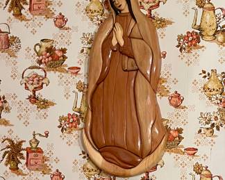 HANDMADE WOOD BLESSED MOTHER WALL HANGING