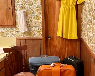 VINTAGE LUGGAGE, ANTIQUE BALL & CLAW PIANO CHAIR, VINTAGE CLOTHING