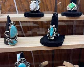 STERLING SILVER TURQUOISE RINGS AND BRACELETS-SOME NATIVE AMERICAN