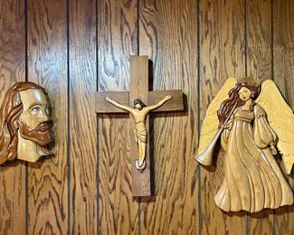 HANDMADE CARVED WOOD RELIGIOUS WALL HANGINGS