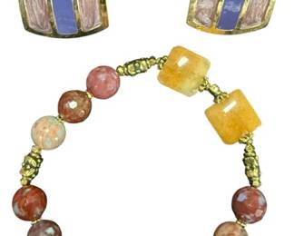 Enamel Earrings Beaded Bracelet 