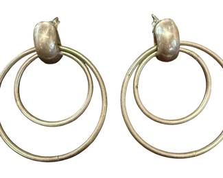 Silver Tone Double Hoop Stud Earrings 