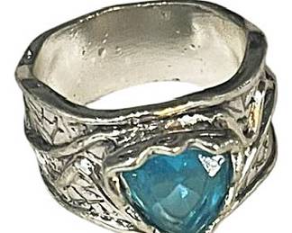 SilverToned with Light Blue Gem Ring 