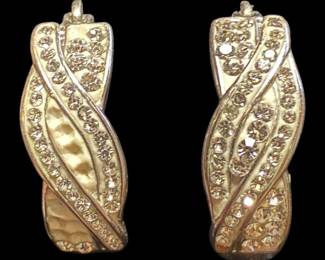 Signed S Silver Rhinestone Earrings 