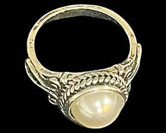 Silver Toned Faux Craft Pearl Ring Size 9.5 