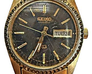 Seico DateTime Gold Tone Watch 