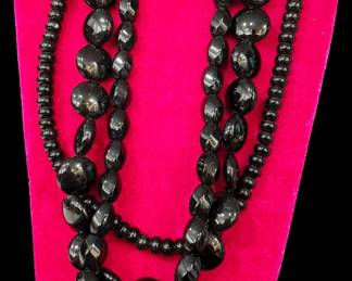 Vintage Black Beaded 28 Necklace 