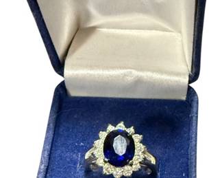 Signed Lady Di Faux Saphire Ring Sz 9 