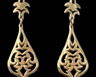 Gold Toned Filigree Tribal Drop Earrings 