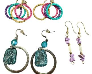 Three Pair Jewel Tone Earrings 