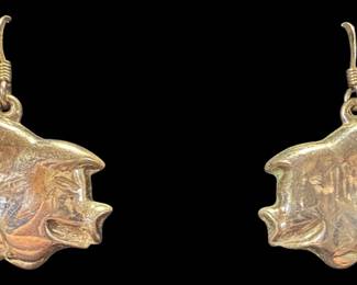 Puffy Silver Tone Pig Earrings 
