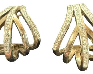 Signed Huggie Silver Tone Crystal Earrings 