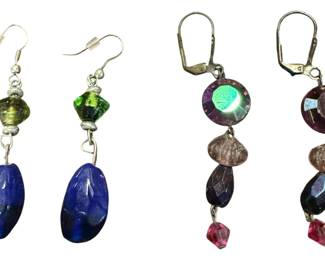 Two Pair Purple Bead Dangle Earrings 