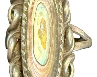 Abalone Shell Inlay Silver Tone Ring 