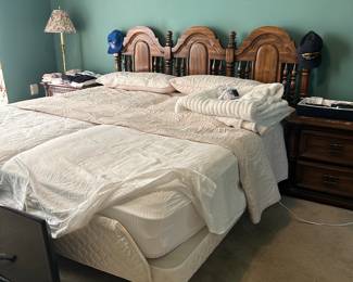 -King size headboard with two nightstands and Sealy Posturematic dual control adjustable mattress, 