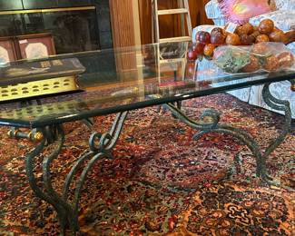 40"x40" very heavy iron and glass coffee table
