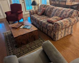 Sofa, coffee table, rug, recliners
