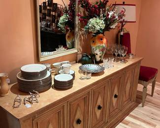 Beautiful credenza with cabinets, shelves, and felt drawers