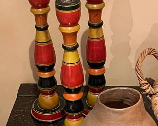 Colorful wooden candlestick holders