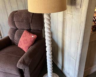 Brown upholstered recliner/lift chair in perfect condition!! Nice floor lamp