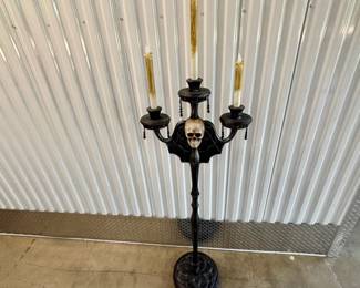 Motion Activated Halloween Animated Skull Candelabra Gothic Prop LED Candles Moving Talking Haunted Decor