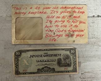 WWII Japanese Government 10 Pesos Banknote with Envelope Philippines Invasion Money