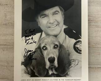 James Best Signed “Dukes of Hazzard” Photo as Sheriff Rosco P. Coltrane with Flash Vintage Autograph TV Memorabilia