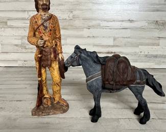 Vintage Ceramic Western Mountain Man and Pack Horse Figurine Set – Hand-Painted Frontier Decor