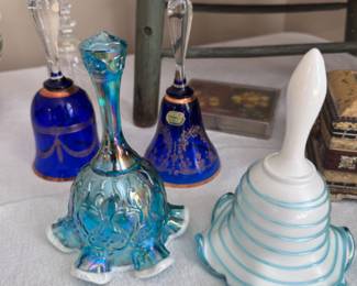 Beautiful antique Bohemian and Fenton bells