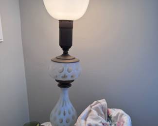 Antique Fenton style coin dot table lamp