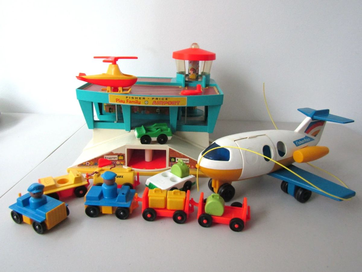 1970s Fisher-Price Play Family Airport includes 17 pieces (1980s jet plane)