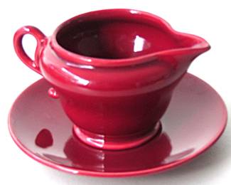 Franciscan  creamer with sugar bowl (one lot). El Patio design and maroon color. These were produced only from 1948 to 1950.