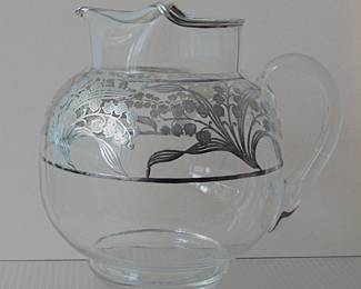 Silver overlay glass pitcher with ice lip