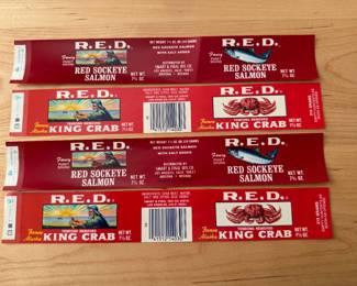 Salmon and crab labels for cans, unused