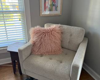 Upstairs Bedroom 2
Mid century style armchair
West Elm Mongolian Lamb Pillow
Stand