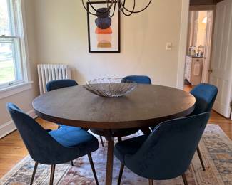 Dining Room
West Elm velvet chairs with metal legs-sold as a set of 6
West Elm round dining room table