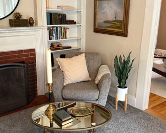 Living Room
Mid century modern style chair-possibly Joybird
Mirrored coffee table-Ballard