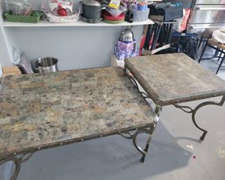 Marble wrought-iron end tables