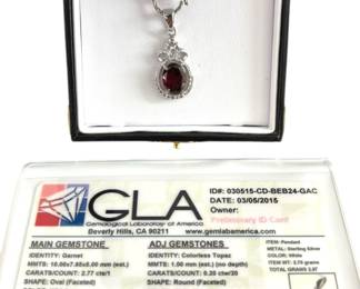 Sterling Silver Garnet Pendant  GLA Card 