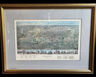Framed Print of Antique 1891 Houston Map 