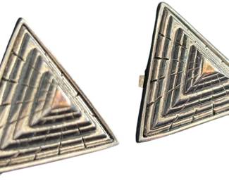 Gold Tone Tip Pyramid Clip On Earrings 