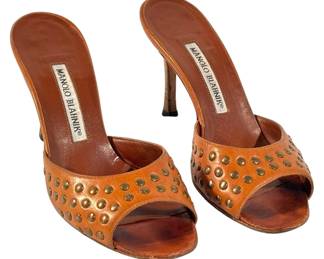 Manolo Blahnik Studded Leather Heels 37 
