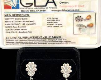 REAL Citrine Quartz Earrings w GLA Card 