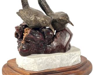Bronze Cast Birds Sculpture on Marble 