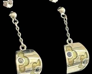 Sterling Silver Floral Dangle Earrings 