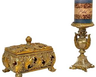 Gilded Ornate Candle Stand Keepsake Box 
