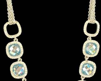 Blue Silver Tone Square Piece Jewelry Set 