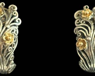 Sterling Silver 18K Gold Flowers Earrings 