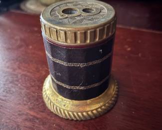 Vintage Brass and Leather Pencil Sharpener 