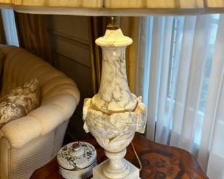 One of Pair of Vintage Alabaster Lamps